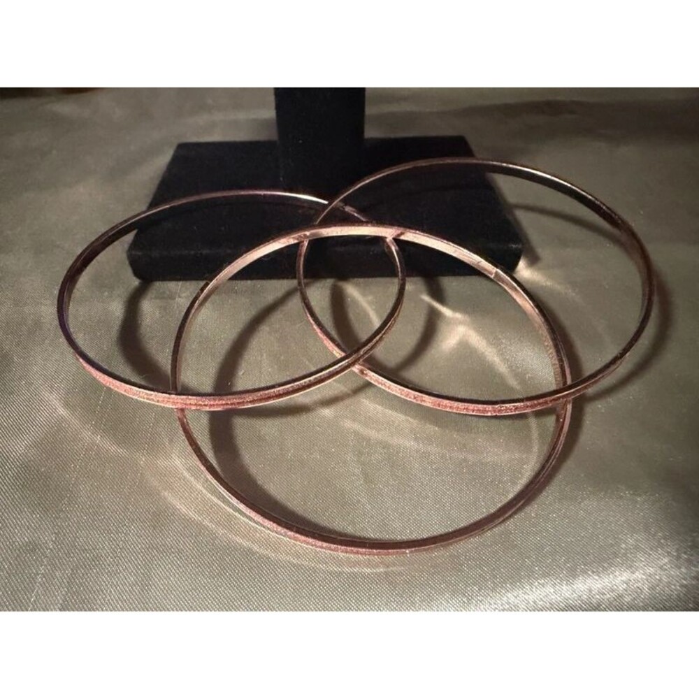 Lot of 3 Rose Gold-Toned Stardust Glitter Stacking Bangles Thin Textured Set